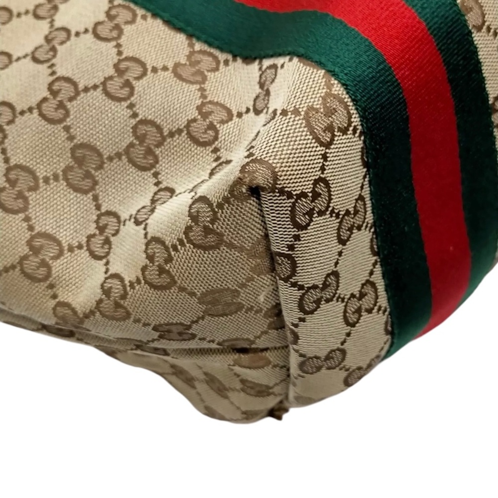 GUCCI Tote Bag Jolie Vintage Sherry Line Brown Canvas Classic Red Green Stripes - Picture 5 of 16